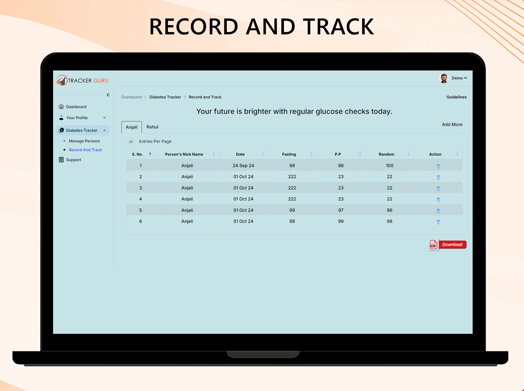 Record and Track Diabetes