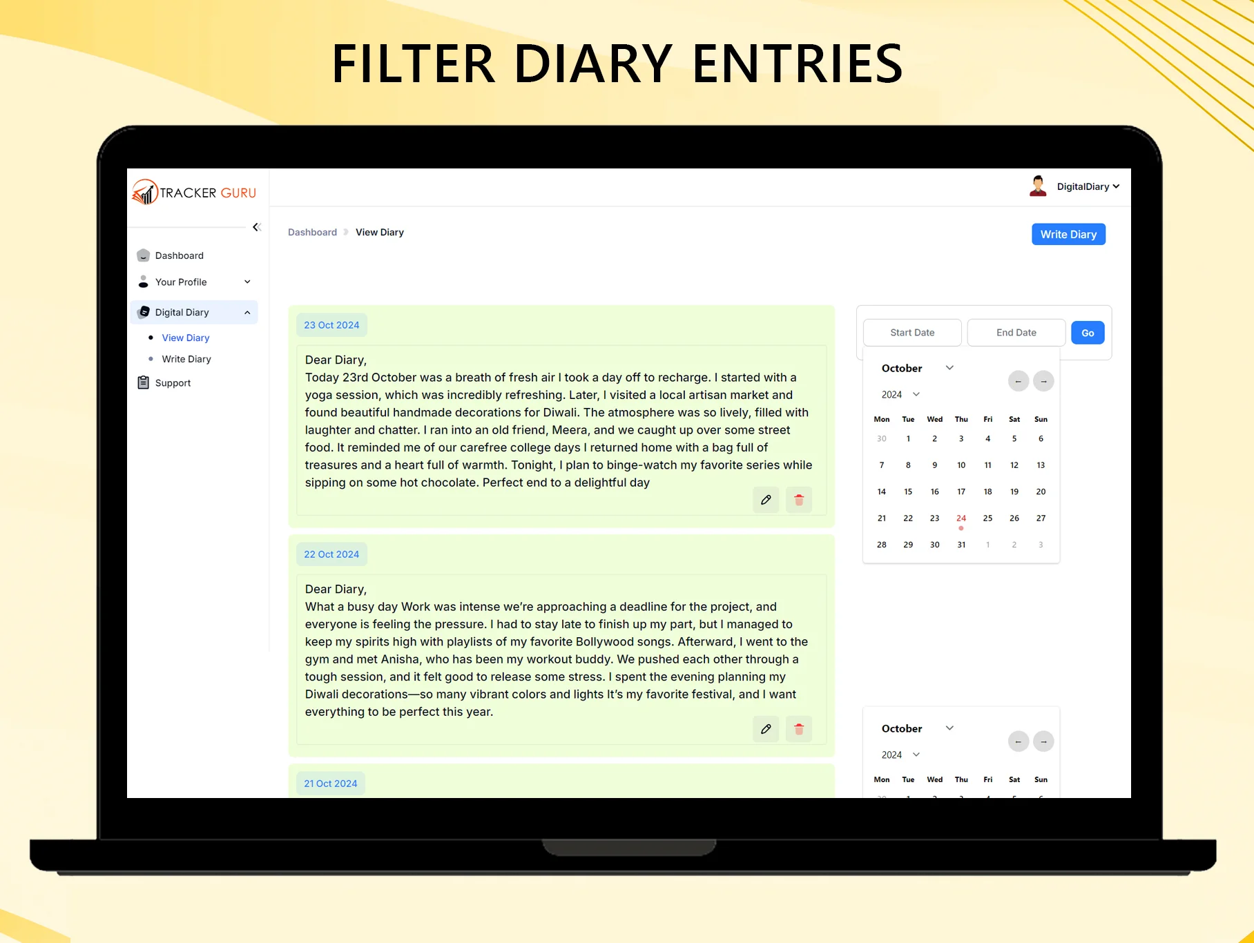 Filter Diary Entries by Date