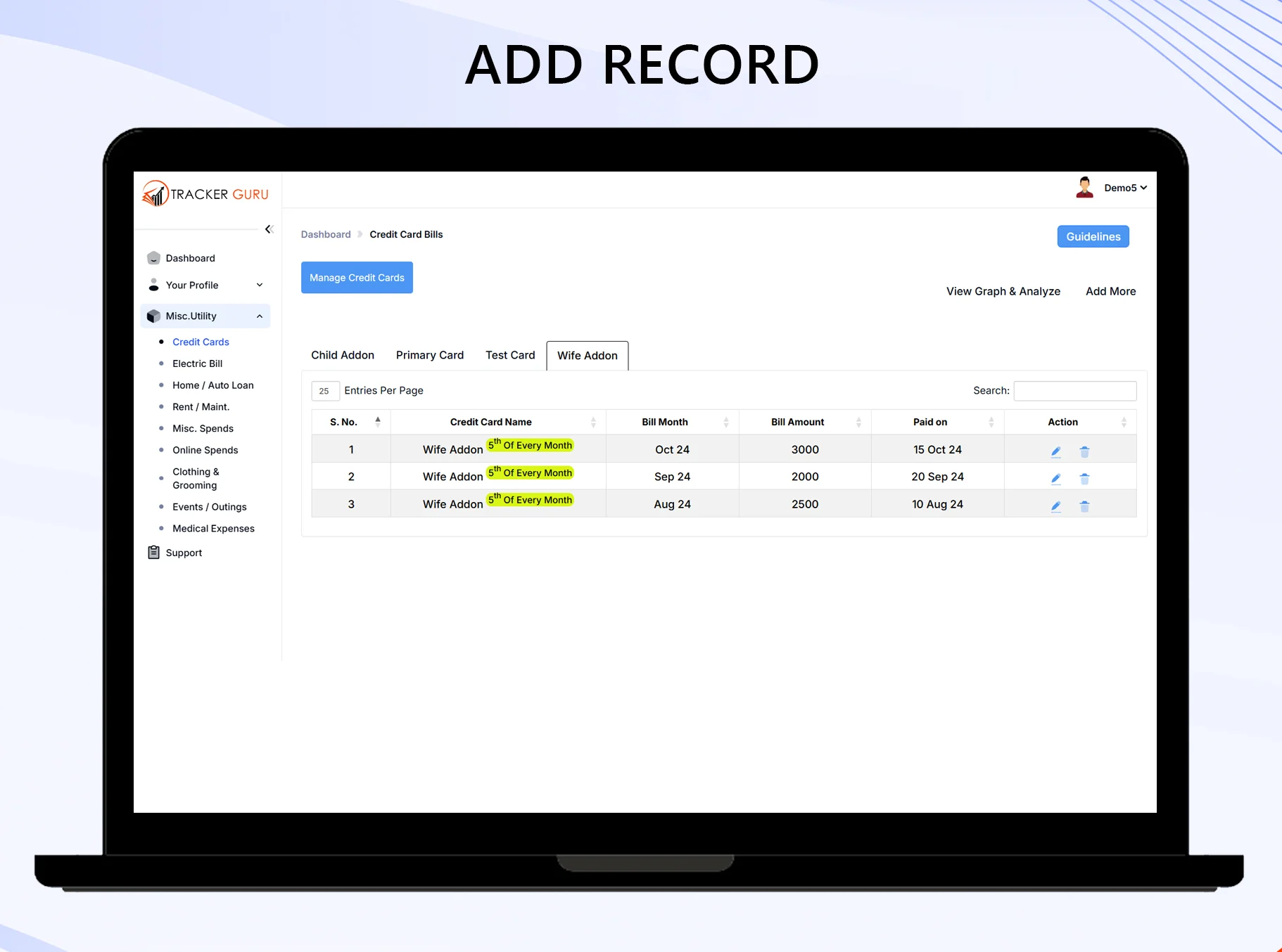 Add Record in Utility Bills Tracker